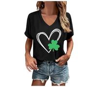 St Patricks Day Shirt Womens Lucky Shamrock Clover Print Tee Shirt Funny Irish Patricks Day Tops Green Irish Clothing for Festive Party Casual Wear Ladies Holiday Vacation Clothes (D4 Black,XXL)