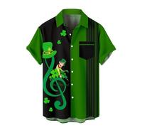 St. Patricks Day Shirts for Men Irish Lucky Clover Shirt Funny Short Sleeve Blouses 2026 Hawaiian Button Down Tees(Z13-Dark Green, S)