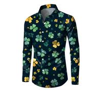St Patricks Day Shirts for Men Irish Shamrock Mens Casual Shirts Gym Tshirt Button Down Tee St Patricks Day Top Paddys Fancy Dress Outfit UK Men's Shamrock Printed Polos Funny Long Sleeve Shirt