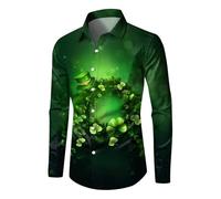 St Patricks Day Shirts for Men Irish Shamrock Mens Casual Shirts Gym Tshirt Button Down Tee St Patricks Day Top Paddys Fancy Dress Outfit UK Men's Shamrock Printed Polos Funny Long Sleeve Shirt