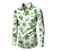 St Patricks Day Shirts for Men Irish Shamrock Mens Casual Shirts Gym Tshirt Button Down Tee St Patricks Day Top Paddys Fancy Dress Outfit UK Men's Shamrock Printed Polos Funny Long Sleeve Shirt