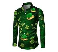 St Patricks Day Shirts for Men Irish Shamrock Mens Casual Shirts Gym Tshirt Button Down Tee St Patricks Day Top Paddys Fancy Dress Outfit UK Men's Shamrock Printed Polos Funny Long Sleeve Shirt