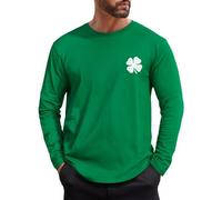 St Patricks Day Shirts for Men UK Lucky Irish Shamrock Tshirt Saint Patricks Day Tee Tops Green Clover Printed Long Sleeve Crewneck T Shirts Funny Leprechaun Shirt Work Clothes (B2 Green,4XL)