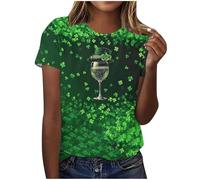 St. Patrick's Day Short Sleeve T Shirt Women Irish Lucky Shamrock Printed Cotton Tops Oversized Blouses Lucky Green Graphic Pullover Holiday Festival Clothes Spring Summer Tees Ladies S-5XL