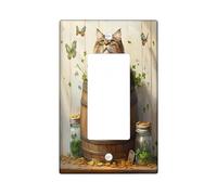 St.Patrick's Day Siberian Cat Decorative Light Switch Cover Plate 1 Gang Single Rocker, Rustic Fun Kitten Electrical Switchplate for Room, Farmhouse Pet Switchcover Switchplate