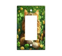 St.Patrick's Day Siberian Cat Decorative Light Switch Cover Wall Plate 1 Gang Single Rocker, Shamrock Kitten Electrical Switchplate for Room, Clover Pet Switchcover Switchplate