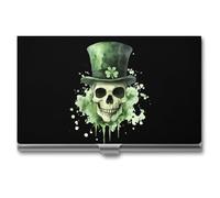 St. Patricks Day Skull Business Card Wallet Credit Card Holder Metal Square Small Pocket Purse