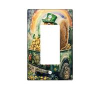 St.Patrick's Day Squirrel Decorative Light Switch Cover Wall Plate 1 Gang Single Rocker, Farmhouse Truck Animal Electrical Switchplate, Rainbow Country Electrical Faceplate for Bedroom