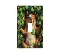 St.Patrick's Day Squirrel Decorative Light Switch Cover Wall Plate 1 Gang Single Toggle, Fun Shamrock Animal Electrical Switchplate for Room, Clover Country Switchcover Switchplate