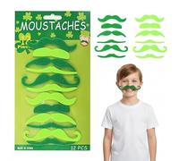 St Patrick's Day Sticky Mustache, 12 Pcs Green Self Adhesive Realistic Face Mustaches Irish St Patricks Day Party Photo Props Decor Costume Party Fake Mustache