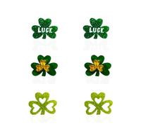 St.Patrick's Day Stud Earrings for Women 3 Pairs Irish Lucky Earrings Acrylic Glitter Green Lucky Clover Green Leaf Hat Earrings Irish Gold Coin Beer Hat Horseshoe Stud Earrings St.Patrick's Day