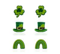 St.Patrick's Day Stud Earrings for Women 3 Pairs Irish Lucky Earrings Acrylic Glitter Green Lucky Clover Green Leaf Hat Earrings Irish Gold Coin Beer Hat Horseshoe Stud Earrings St.Patrick's Day