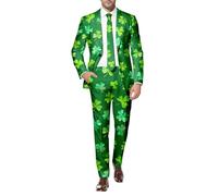 St. Patricks Day Suits for Men 2 Peices Outfits Irish Clover Shamrock Printed Blazer Trousers Leprechaun Fancy Dress Holiday Green Day Outfits Costume Tuxedo Spring Party Suits