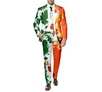 St. Patricks Day Suits for Men Irish Clover Shamrock Printed Blazer Trousers Leprechaun Fancy Dress Holiday Costume 2 Piece Tuxedo Spring Party Suits (A01-Orange, M)