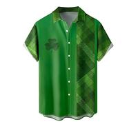 St. Patrick's Day Summer Mens Fancy Print Hawaiian Shirt Short Sleeved Shirts Summer Striped Casual Shirt Button Down Hawaiian Shirt for Beach Holiday Regular Fit Funny Irish Clover Bowling Shirts