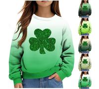 St Patricks Day Sweatshirt for Girls UK Sale Clearance Kids Lucky Shamrock Jumper Long Sleeve Tops Crewneck Pullover Sweaters Cotton Shirts St Paddys Day Baggy T-Shirt Clothes Children Gifts