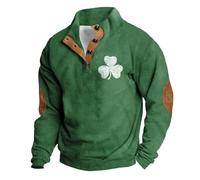 St. Patricks Day Sweatshirt for Men UK Clearance, Irish Shamrock Clover Jumper Green Ireland Pullover Half Zip Shirt Long Sleeve Blouse Classic Soft St Patrick's Da Pullover Henley Buttons Tops Mens
