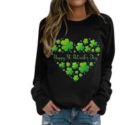 St Patricks Day Sweatshirt for Women Glitter Shamrock Hoodie Irish Shirt Clover Print Long Sleeve Top Cute St Patty's T-Shirt Women Casual Irish Long Sleeve Pullover Tops Shamrock Shirts Sweater Top