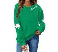 St. Patrick's Day Sweatshirt for Women Lucky Shamrock Long Sleeve Irish Shirt Ireland Pullover Tops, Green Lucky, Medium