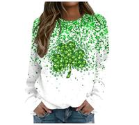 St Patricks Day Sweatshirt for Women Shamrock Print Long Sleeve St Patricks Day T Shirts Green Tunic Tops Ladies Irish Clover Printed Jumper Paddy's Day's Pullover Comfortable Ireland Blouses