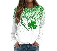 St Patricks Day Sweatshirt for Women Shamrock Print Long Sleeve St Patricks Day T Shirts Green Tunic Tops Ladies Irish Clover Printed Jumper Paddy's Day's Pullover Comfortable Ireland Blouses