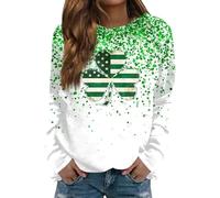 St Patricks Day Sweatshirt for Women Shamrock Print Long Sleeve St Patricks Day T Shirts Green Tunic Tops Ladies Irish Clover Printed Jumper Paddy's Day's Pullover Comfortable Ireland Blouses