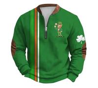 St. Patrick's Day Sweatshirt Men Shamrock 1/4 Zip Long Sleeve T-Shirts Micro-Fleece Golf Tops Quick Dry Running Gym Activewear Stylish Festive Shirts Loungewear (G7 Green,3XL)