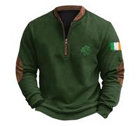 St Patricks Day Sweatshirts for Men Crew Neck Long Sleeve Pullover Irish Fancy Dress Shamrock Print Half Zip Jumpers St Paddys Day Tshirt Funny Ugly Shirts Lucky Irish Gifts Tops