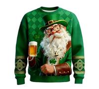 St. Patricks Day Sweatshirts for Men Long Sleeve Crewneck Pullover Irish Fancy Dress Clover Print Jumpers St Paddys Day Tshirt Funny Ugly Shirt Lucky Irish Gift Top