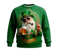 St. Patricks Day Sweatshirts for Men Long Sleeve Crewneck Pullover Irish Fancy Dress Clover Print Jumpers St Paddys Day Tshirt Funny Ugly Shirt Lucky Irish Gift Top (A1-Green, L)