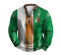 St. Patricks Day Sweatshirts for Men Long Sleeve Crewneck Pullovers Irish Fancy Dress Shamrock Print Half Zip Jumpers St Paddys Day Tshirt Funny Ugly Shirts Lucky Irish Gifts Tops (A2-Green, M)
