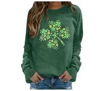 St Patrick's Day Sweatshirts for Women, Comfortable Long Sleeve Clover Printed Pullover Shirts Street, Casual Crew Neck, Hip Hop Jumper, Women's St Patricks Day Couple Tops, 02 Dark Green, M