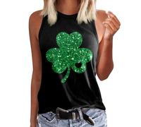St Patricks Day T Shirt for Women Casual Round Neck St. Patrick's Day Printed Tank Tops Shamrock Sleeveless Vest Tops Blouse Green Clover Print Tee Shirts Ireland Irish Summer Tops