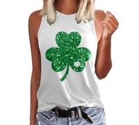 St Patricks Day T Shirt for Women Casual Round Neck St. Patrick's Day Printed Tank Tops Shamrock Sleeveless Vest Tops Blouse Green Clover Print Tee Shirts Ireland Irish Summer Tops