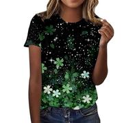 St Patricks Day T Shirt for Women Casual St. Patrick's Day Printed T-Shirt Round Neck Short Sleeve Tops Ireland Irish Clover Shamrock Printed Green Tee Shirts Summer Tops