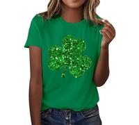 St Patricks Day T Shirt for Women Casual St. Patrick's Day Printed T-Shirt Round Neck Short Sleeve Tops Ireland Irish Clover Shamrock Printed Green Tee Shirts Summer Tops