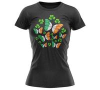 St Patricks Day T Shirt for Women Ireland Butterfly Tee Irish Shamrock Paddy's Top, L, Black