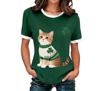 St. Patrick's Day T-Shirt for Women Shamrock Clover Graphic Tee Tops Short Sleeve Lucky Irish Shirts Cute Dog Print Short Sleeve Crew Neck Tunic Shirt Dressy Blouse Trendy Lightweight Holiday Tshirt