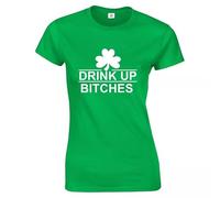 St Patricks Day T-Shirt Ladies Ireland Irish Drunk Beer Tee Top(Drink UP Bitches,S)