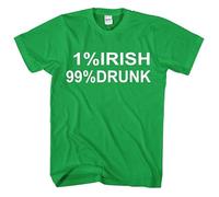 St Patricks Day T Shirt Leprechaun Ireland Irish Drunk Beer Paddy Funny Pub Top (1% Irish 99% Drunk, S)