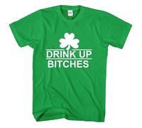 St Patricks Day T Shirt Leprechaun Ireland Irish Drunk Beer Paddy Funny Pub Top (Drink UP Bitches, S)