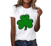 St Patrick's Day T Shirt, St Patricks Day T Shirts Women Shamrock Printed Outfits Plus Size Short Sleeve Irish Tops Round Neck Ireland Shirt for Party Festival, White, XL
