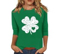 St. Patrick's Day T Shirt Women 3/4 Sleeve Lucky Shamrock Paddy's Day Graphic Tee Tops Funny Green Clover Print Tunic Blouse Irish Leprechaun St Patricks Day Adults Fancy Dress Costume Ladies Outfit