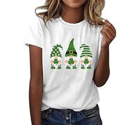 St Patricks Day T Shirt Women, Funny Cute Gnome Shamrock Graphic Tee-Shirt Summer Short Sleeve Lucky Clover Tops Irish Themed Green Tee March 17th Outfit Saint Patrick's Day Party Wear,White,XL