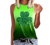 St. Patrick's Day T-Shirt Women Vests Shamrock Graphic Tees Green Clover Sleeveless Tank Vest Leprechaun Costume Clover T-Shirts Summer Causal Tanks Ladies Paddy's Day Outfits Clothes Ireland Tops
