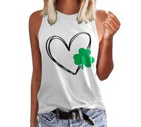 St. Patrick's Day T-Shirt Women Vests Shamrock Graphic Tees Green Clover Sleeveless Tops Leprechaun Costume Clover T-Shirts Summer Causal Tanks Ladies Paddy's Day Outfits Clothes Ireland (11-White, S)