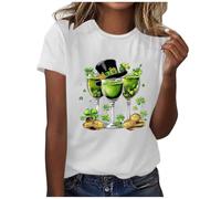 St. Patrick's Day T Shirt Women White Short Sleeve Oversized Blouses Ladies Irish Lucky Shamrock Printed Cotton Tops Lucky Green Graphic Pullover Holiday Festival Tees Spring Summer Tops S-XXL