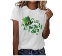 St. Patrick's Day T Shirt Women White Short Sleeve Oversized Blouses Ladies Irish Lucky Shamrock Printed Cotton Tops Lucky Green Graphic Pullover Holiday Festival Tees Spring Summer Tops S-XXL