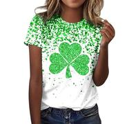 St Patrick's Day T-Shirt Women's Leprechaun Costume Clover T-Shirts Summer Causal Personalized Lightweight Short Sleeve Lucky Shamrock Lucky Green Tops Funny Paddy's Day Tops Ireland Clover Tshirt