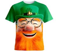 St Patricks Day T Shirts for Men Crew Neck Short Sleeve Clover Print Funny Shirts Top St Paddys Day T-Shirt Regular Fit Irish Fancy Dress (A2-Green, 3XL)